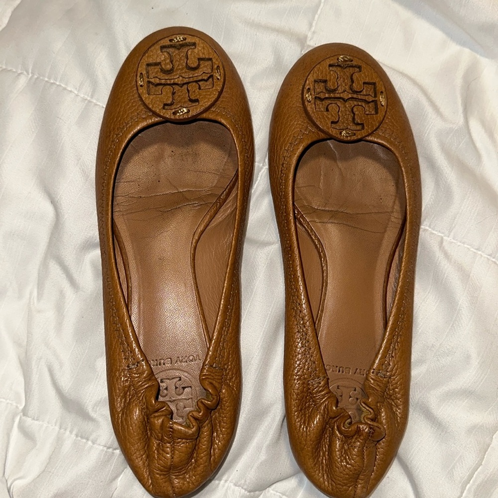 Tory Burch Minnie Leather Logo Travel Ballerina Flats Size: 7.5